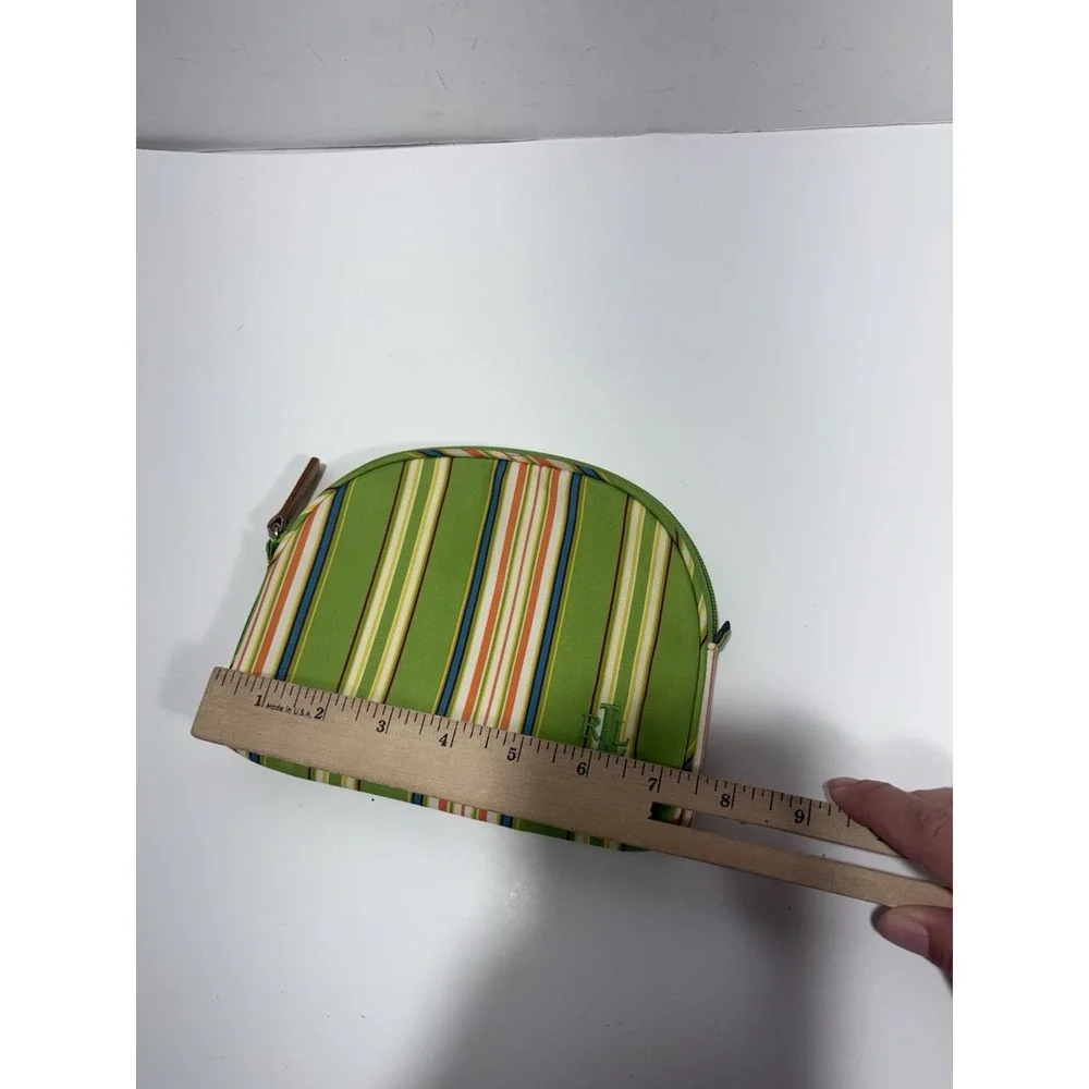 Lauren Ralph Lauren Zippered Makeup Bag Cosmetic Clutch Green Yellow Striped